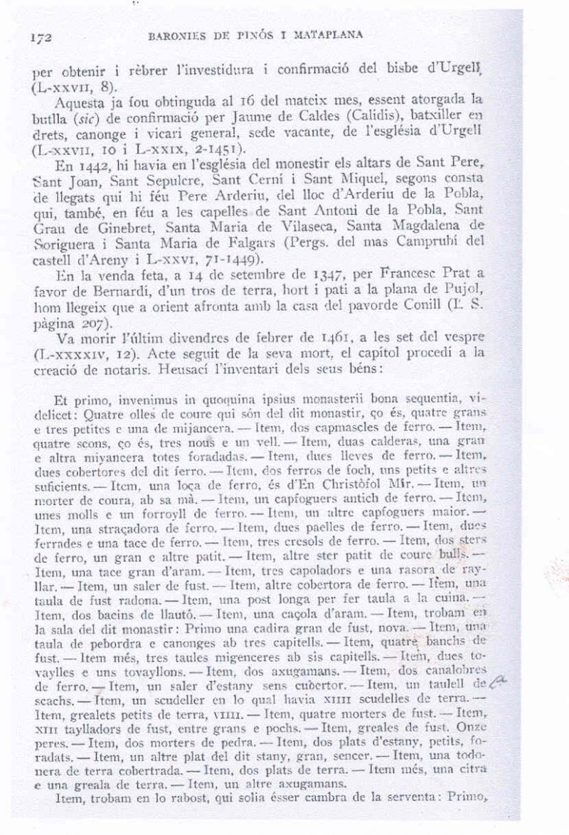 Inventari Pavorde Conill (Esglèsia Sta. Maria, 1461 )
